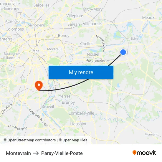 Montevrain to Paray-Vieille-Poste map
