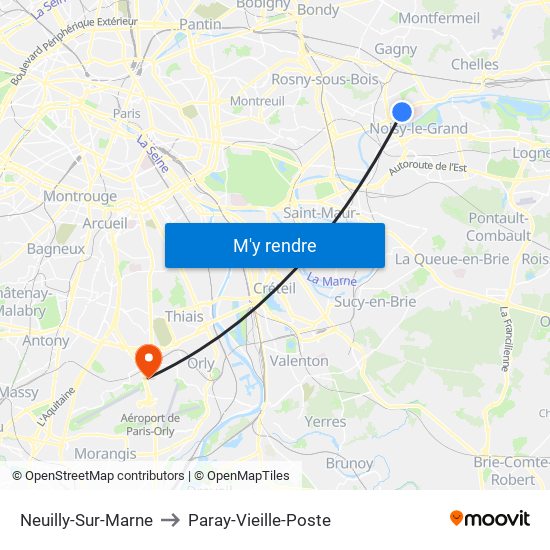 Neuilly-Sur-Marne to Paray-Vieille-Poste map