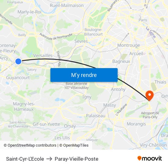 Saint-Cyr-L'Ecole to Paray-Vieille-Poste map