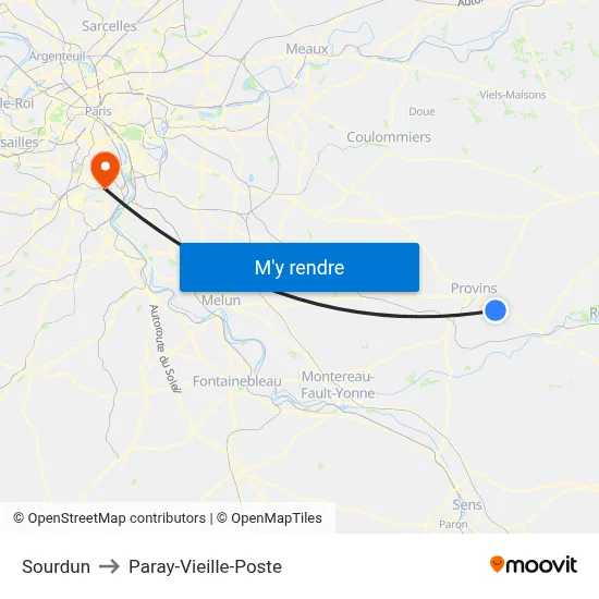 Sourdun to Paray-Vieille-Poste map