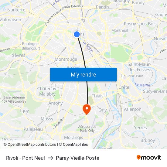 Rivoli - Pont Neuf to Paray-Vieille-Poste map