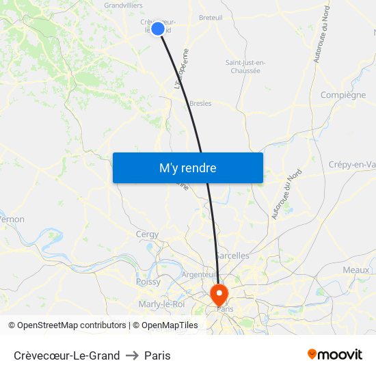 Crèvecœur-Le-Grand to Paris map
