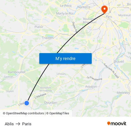 Ablis to Paris map