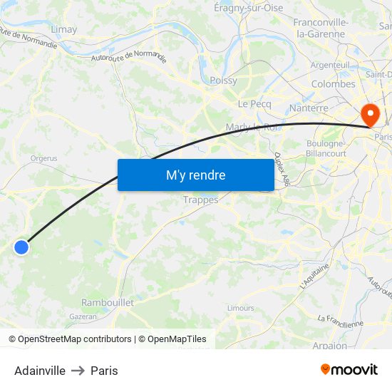 Adainville to Paris map