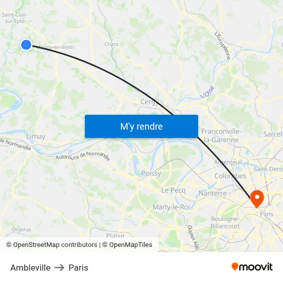 Ambleville to Paris map