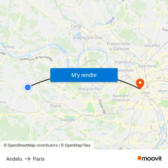 Andelu to Paris map