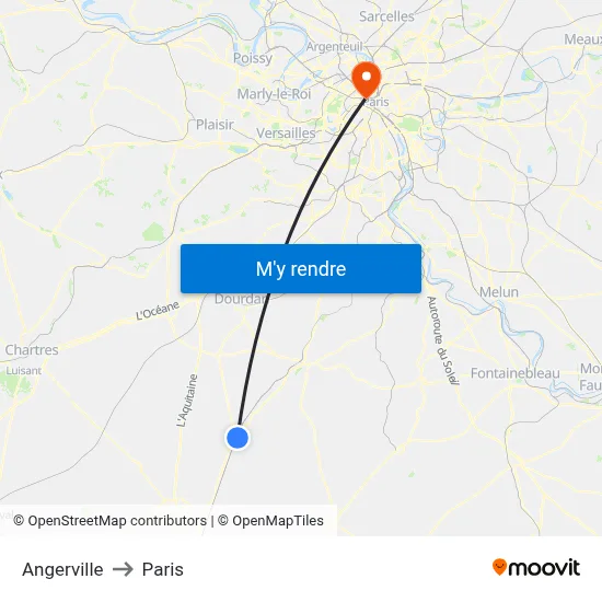 Angerville to Paris map