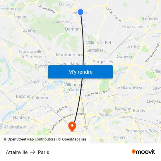 Attainville to Paris map