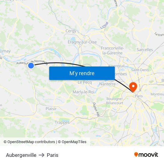 Aubergenville to Paris map