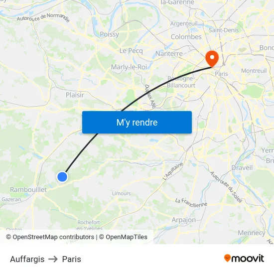 Auffargis to Paris map