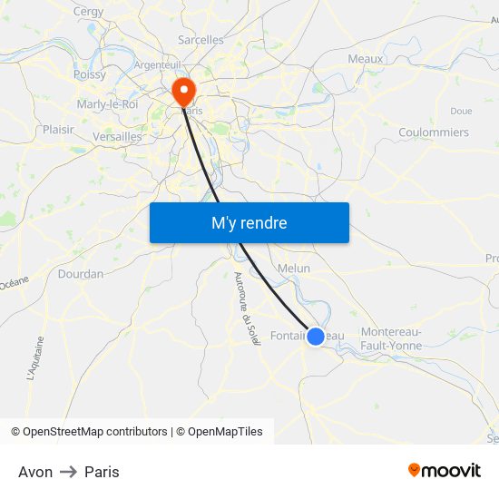Avon to Paris map