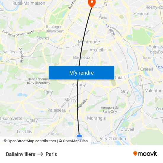 Ballainvilliers to Paris map