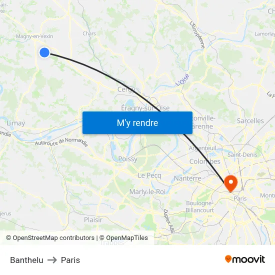 Banthelu to Paris map