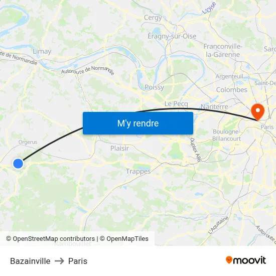 Bazainville to Paris map