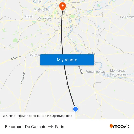 Beaumont-Du-Gatinais to Paris map
