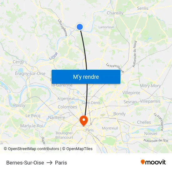 Bernes-Sur-Oise to Paris map