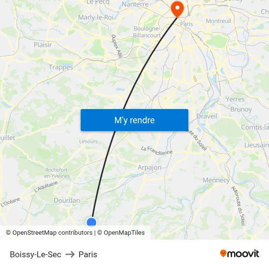 Boissy-Le-Sec to Paris map