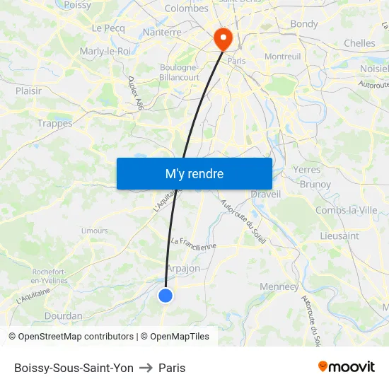 Boissy-Sous-Saint-Yon to Paris map