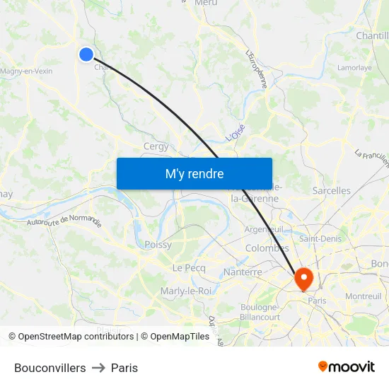 Bouconvillers to Paris map