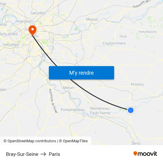Bray-Sur-Seine to Paris map