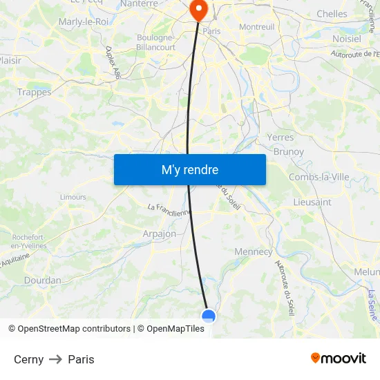 Cerny to Paris map