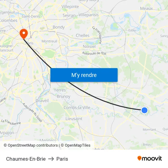 Chaumes-En-Brie to Paris map