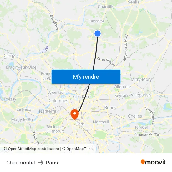 Chaumontel to Paris map