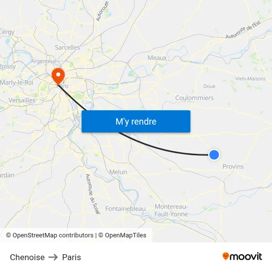 Chenoise to Paris map