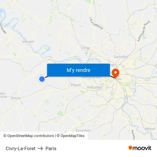 Civry-La-Foret to Paris map