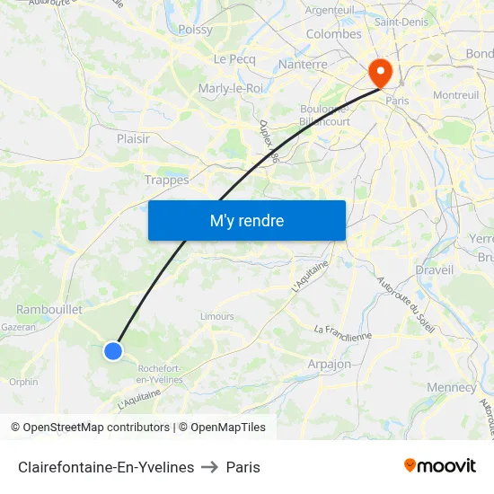 Clairefontaine-En-Yvelines to Paris map