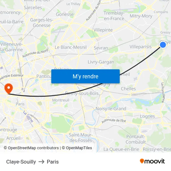 Claye-Souilly to Paris map