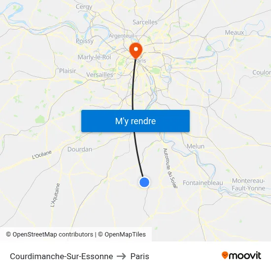 Courdimanche-Sur-Essonne to Paris map