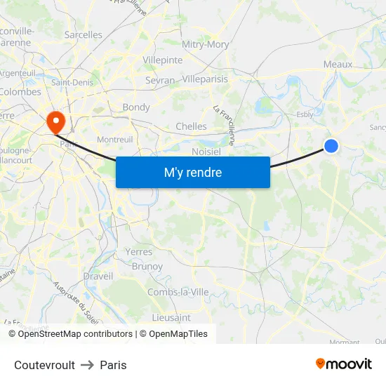 Coutevroult to Paris map