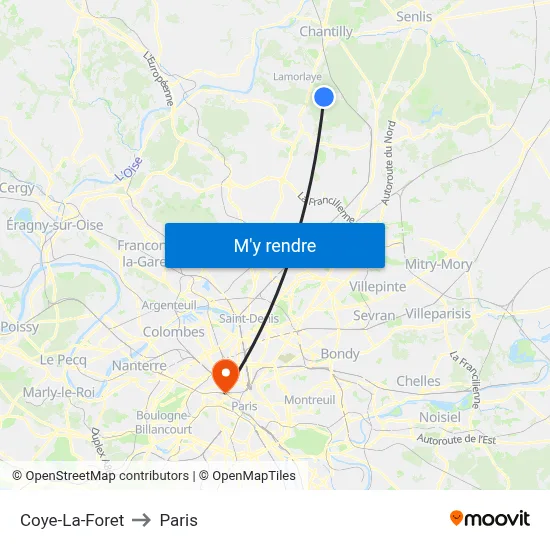 Coye-La-Foret to Paris map