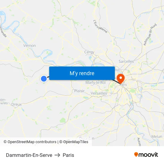 Dammartin-En-Serve to Paris map