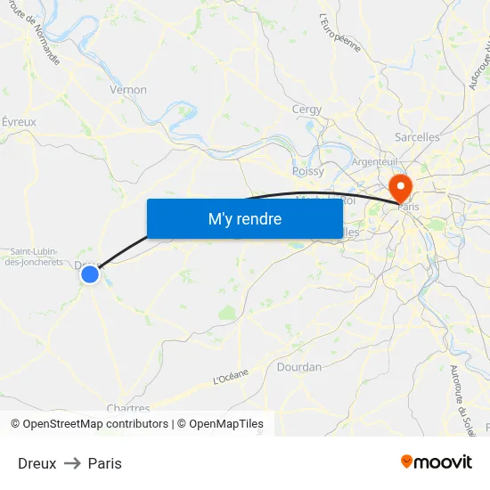 Dreux to Paris map