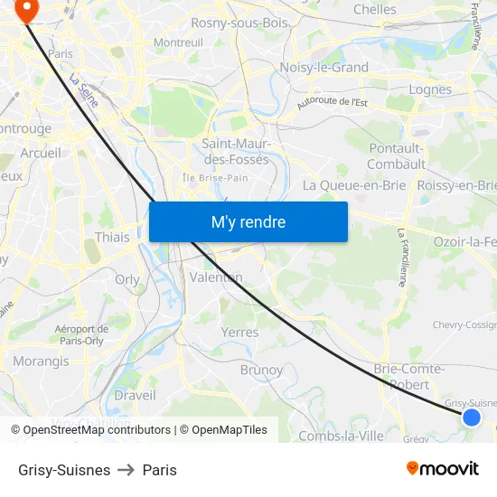 Grisy-Suisnes to Paris map