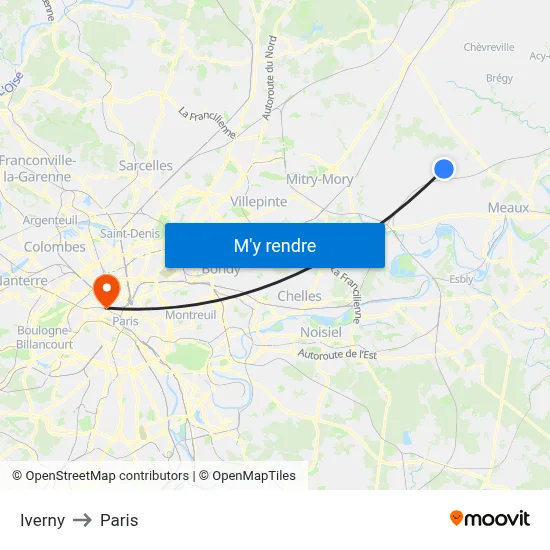 Iverny to Paris map
