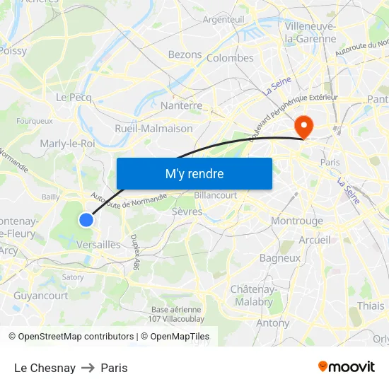 Le Chesnay to Paris map