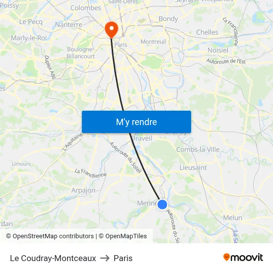 Le Coudray-Montceaux to Paris map