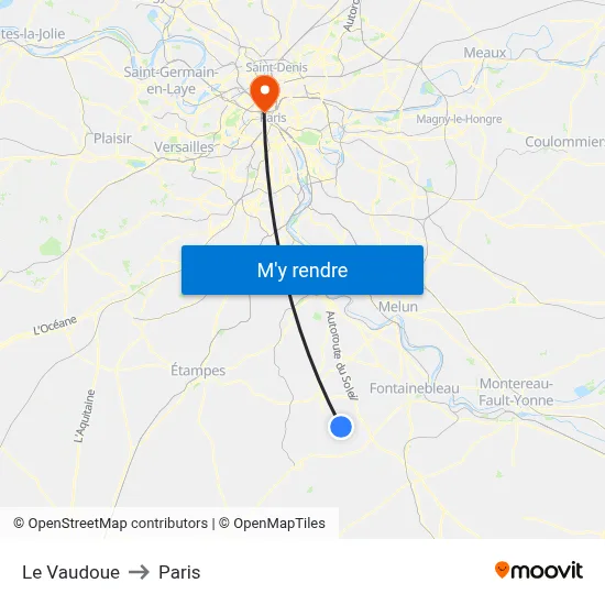 Le Vaudoue to Paris map
