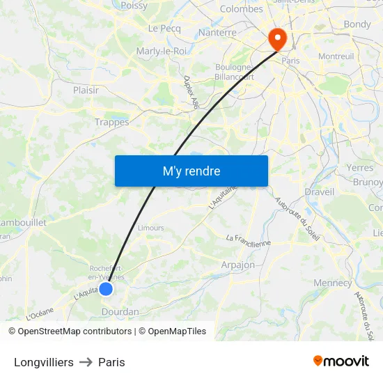 Longvilliers to Paris map