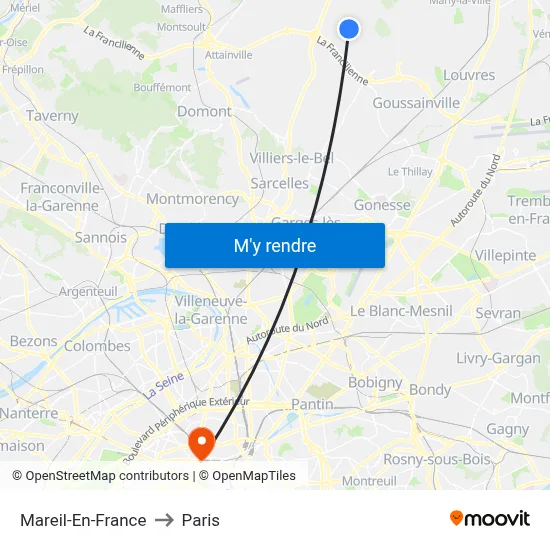 Mareil-En-France to Paris map