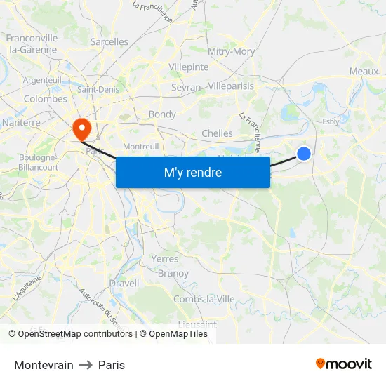 Montevrain to Paris map