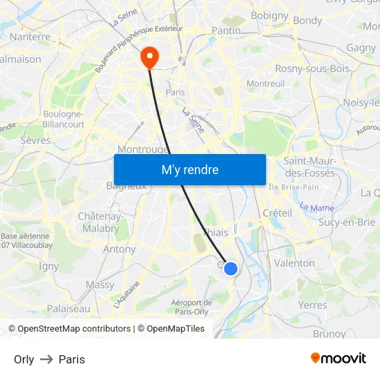 Orly to Paris map