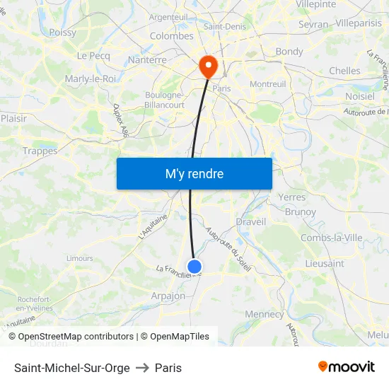 Saint-Michel-Sur-Orge to Paris map