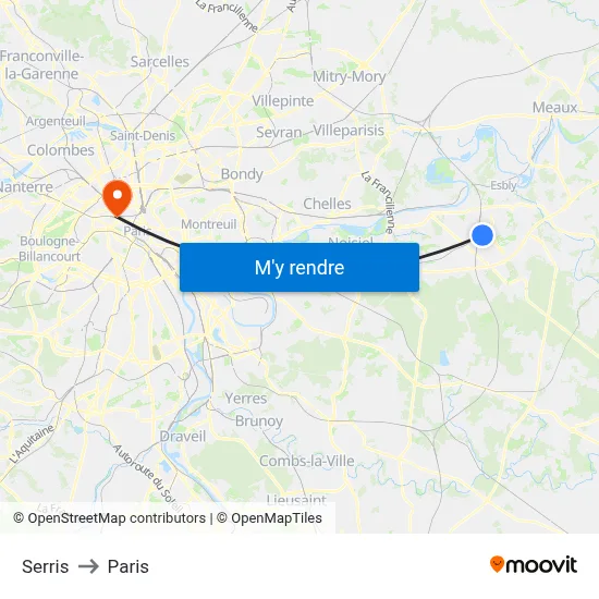 Serris to Paris map