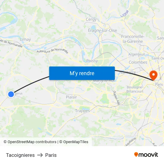 Tacoignieres to Paris map