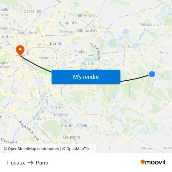 Tigeaux to Paris map