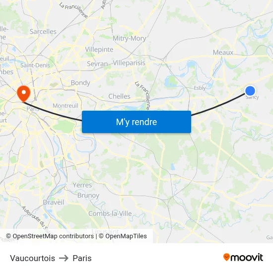 Vaucourtois to Paris map